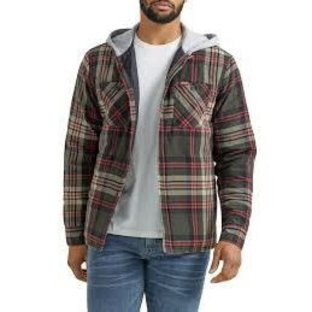Wrangler Heavyweight Hooded Plaid Shirt Jacket‎ Sz L